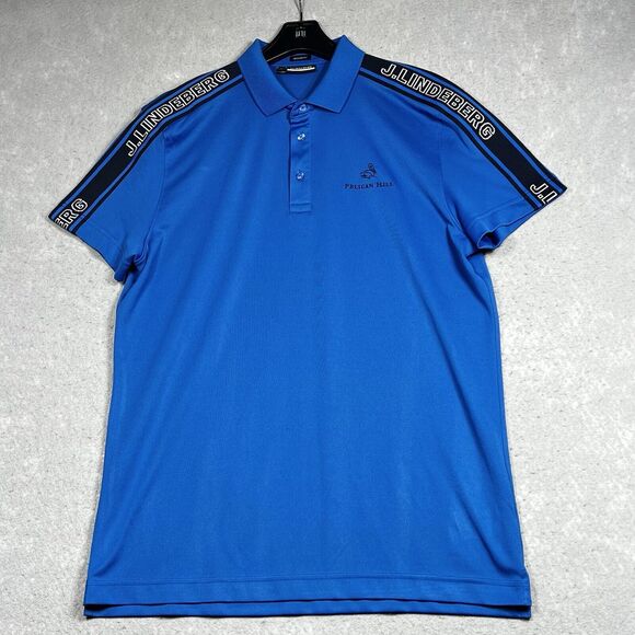 J. Lindeberg Polo Shirt Mens Size Large Blue Relaxed Fit Golf Performance - Picture 1 of 13